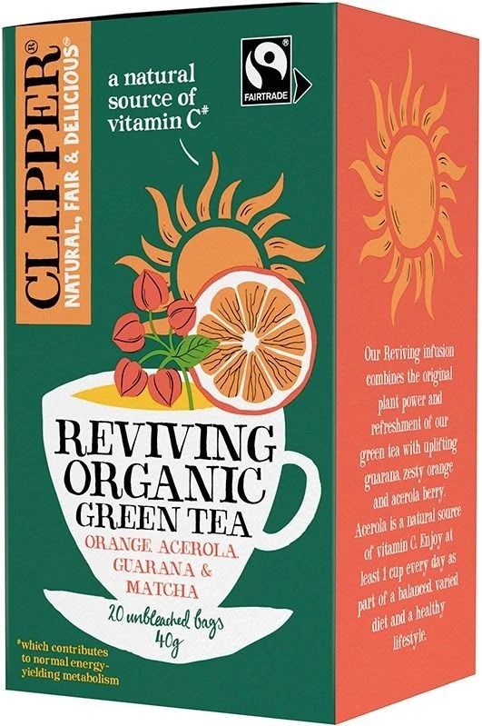 Clipper Organic Green Tea Reviving Orange, Acerola, Guarana & Matcha 20 Tea Bags 3 Clipper Organic Green Tea Reviving Orange, Acerola, Guarana & Matcha 20 Tea Bags