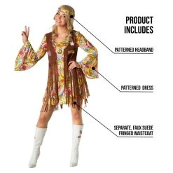 Womens Yellow Hippie Costume Dress 8 Womens Yellow Hippie Costume Dress -Clipper Teas shop 887513099147.pt01