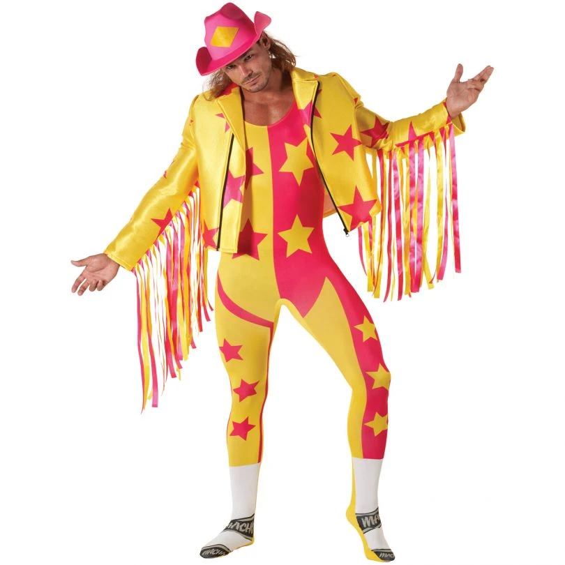 Mens Macho Man Randy Savage Yellow WWE Wrestler Costume 3 Mens Macho Man Randy Savage Yellow WWE Wrestler Costume