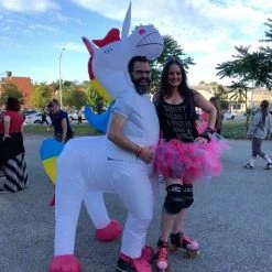 Giant Unicorn Inflatable Costume -Clipper Teas shop m1 m c mcgiun pair at pride
