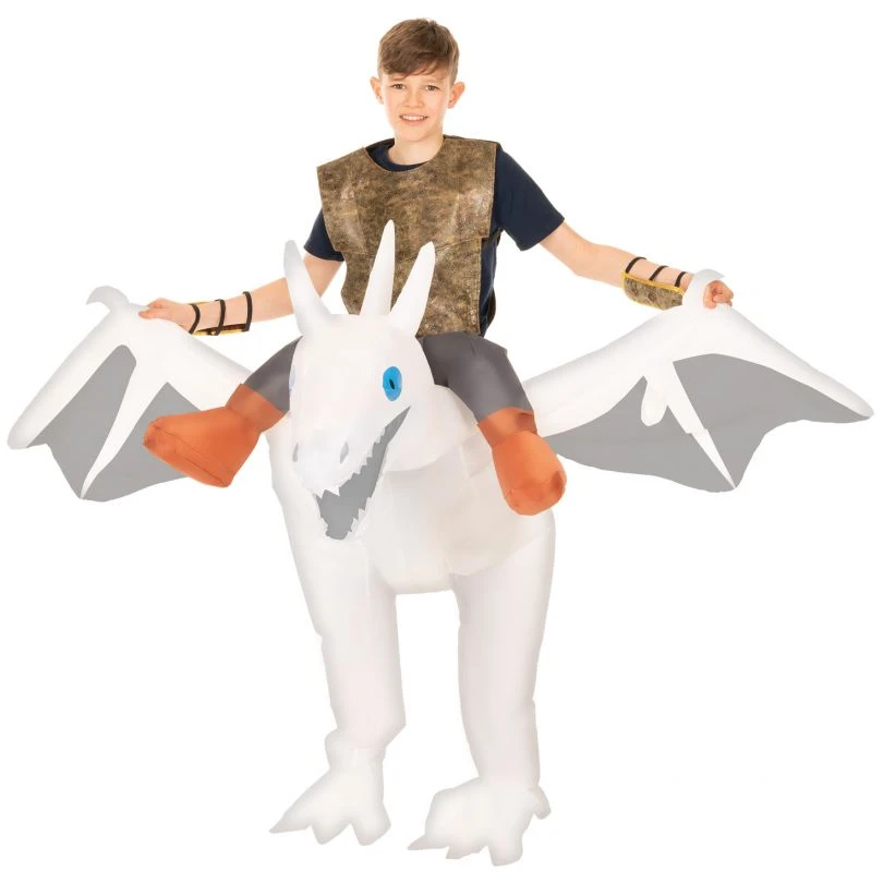 Kids White Ride On Dragon Inflatable Costume 4 Kids White Ride On Dragon Inflatable Costume - Image 2