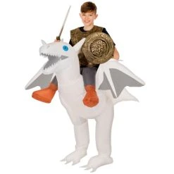 Kids White Ride On Dragon Inflatable Costume