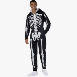 Mens Skeleton Onesie -Clipper Teas shop mens hooded skeleton jumpsuit