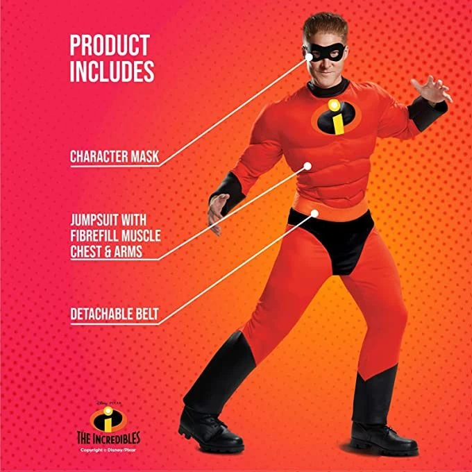 Mens Disney Incredibles Mr Incredible Muscle Costume Official 5 Mens Disney Incredibles Mr Incredible Muscle Costume Official - Image 3