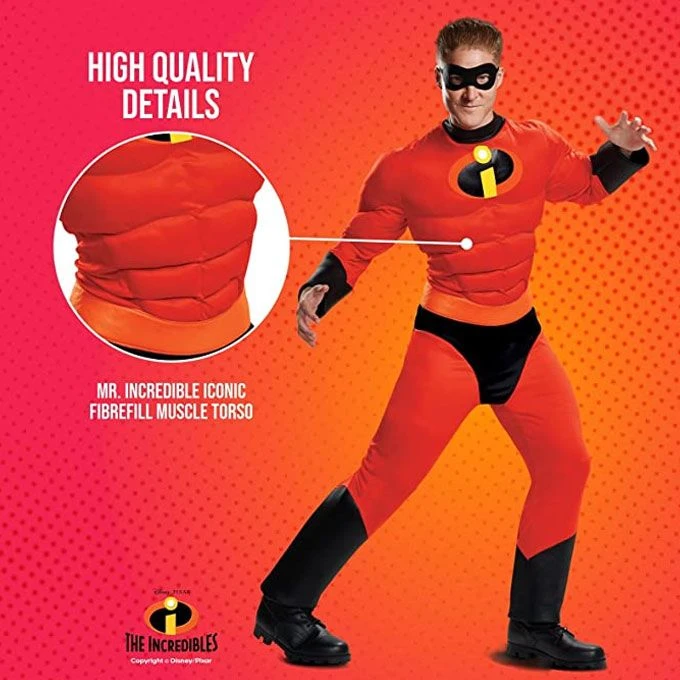 Mens Disney Incredibles Mr Incredible Muscle Costume Official 6 Mens Disney Incredibles Mr Incredible Muscle Costume Official - Image 4